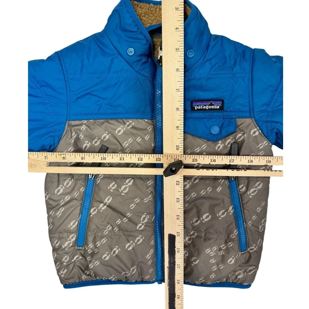 Patagonia Reversible Tribbles Hooded Jacket‎ Blue Grey Tan Fleece Toddler 2T